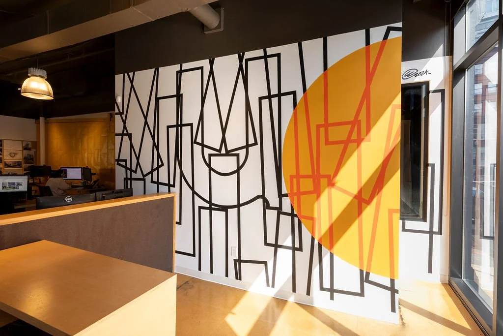  Cyrille Conan,  DIWAR-BENN (à propos) , 2024. Site-specific mural for Utile, 115 Kingston Street, Boston, MA. Project facilitated by art_works for Utile. © Cyrille Conan. Photography by Mel Taing. 