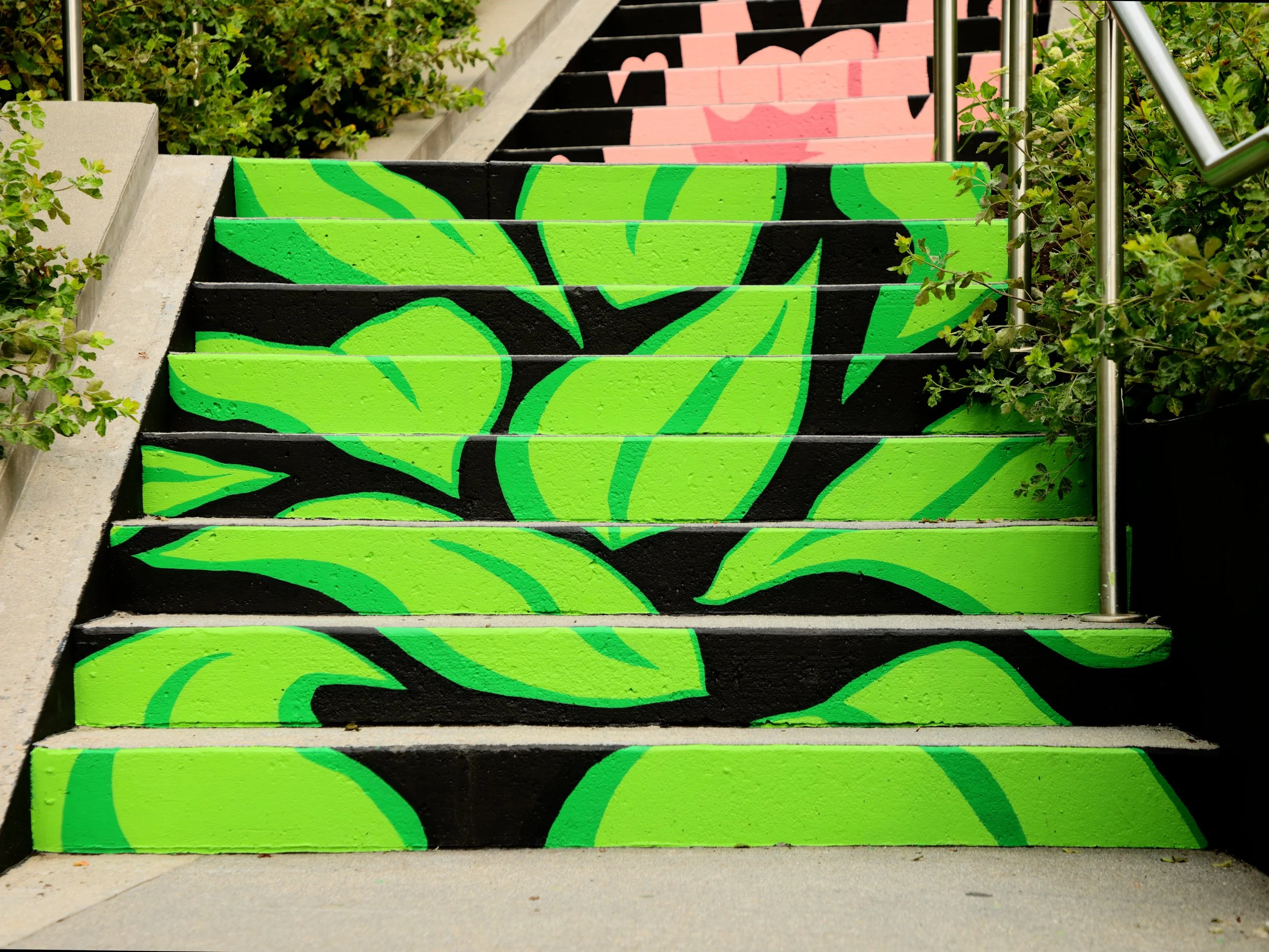  Michael Talbot &amp; Phoebe Warner,  Collective Ascension , 2023. Site-specific mural. Brian P. Murphy Memorial Staircase, Cambridge, MA. Project executed in collaboration with Community Art Center and facilitated by art_works for DivcoWest. © Micha