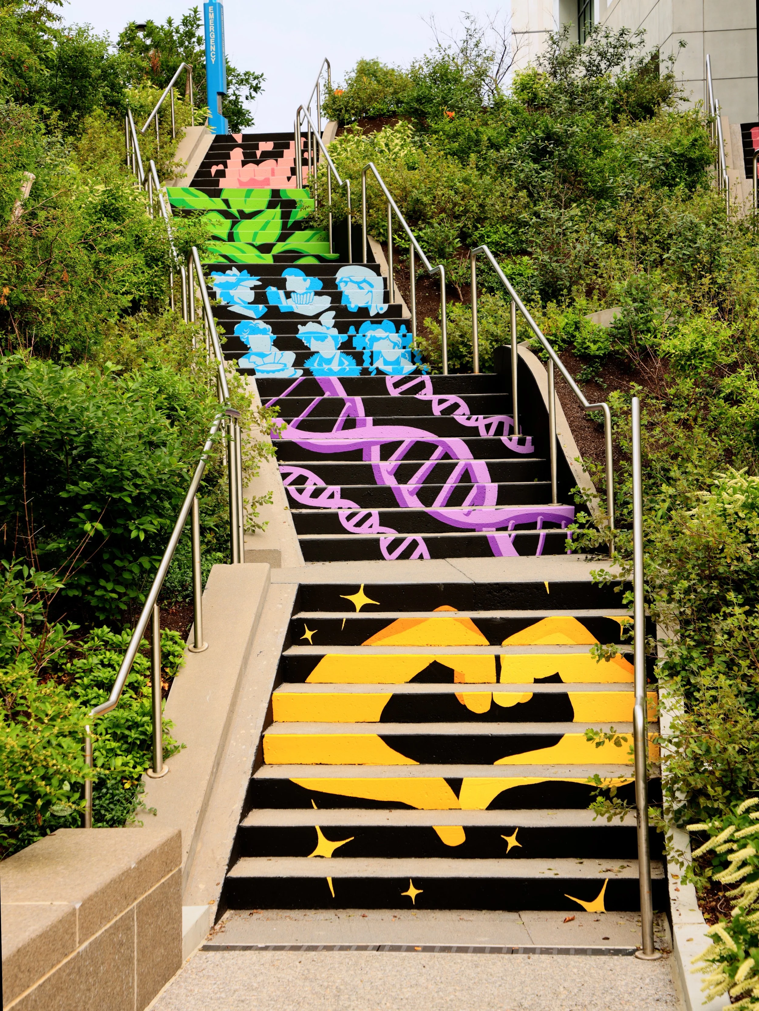  Michael Talbot &amp; Phoebe Warner,  Collective Ascension , 2023. Site-specific mural. Brian P. Murphy Memorial Staircase, Cambridge, MA. Project executed in collaboration with Community Art Center and facilitated by art_works for DivcoWest. © Micha