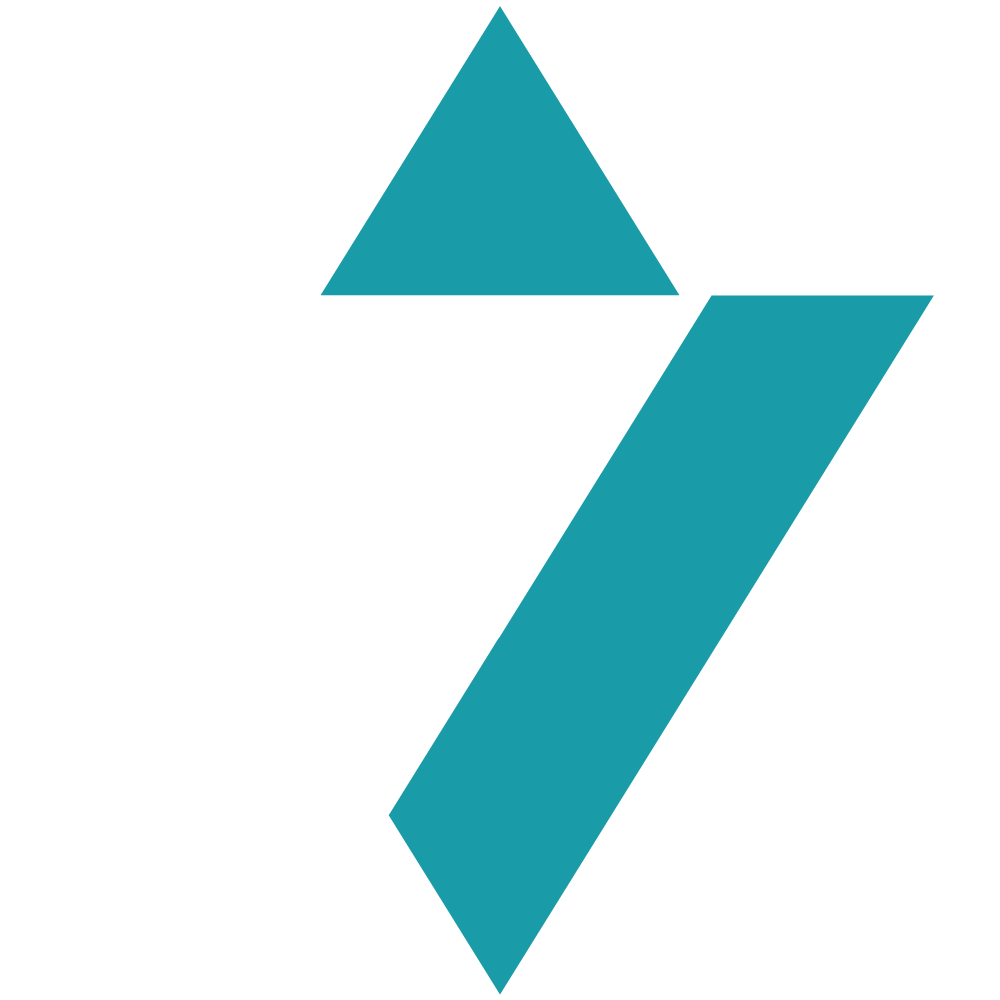 Abstract geometric logo with a white, teal, and dark teal color scheme forming a stylized V shape with a small triangle at the top.