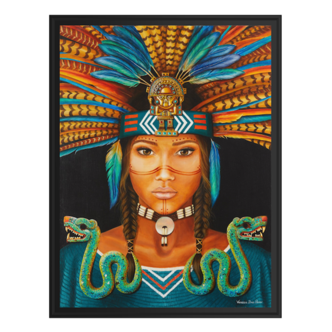 Portrait d’une femme amérindienne avec coiffe à plumes – peinture de Vanessa Ben Amor