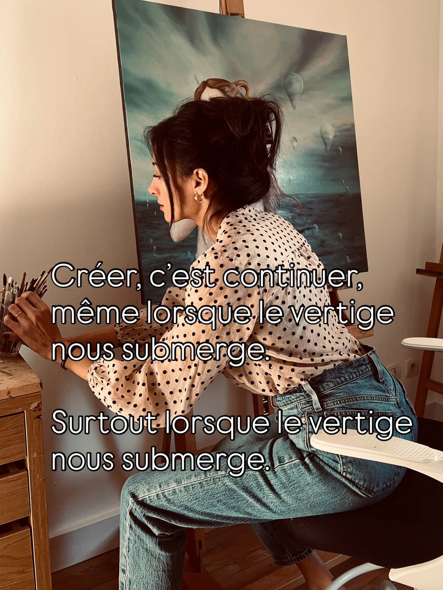 La cr&eacute;ation n&rsquo;est pas qu&rsquo;une histoire d&rsquo;inspiration.
 
𝐶&rsquo;𝑒𝑠𝑡 𝑢𝑛𝑒 𝑟𝑒𝑠𝑝𝑖𝑟𝑎𝑡𝑖𝑜𝑛.

Expirer,
descendre,
l&acirc;cher.

Inspirer,
remonter,
incarner.

Il en faut du courage
pour ne pas donner ce qui est atte