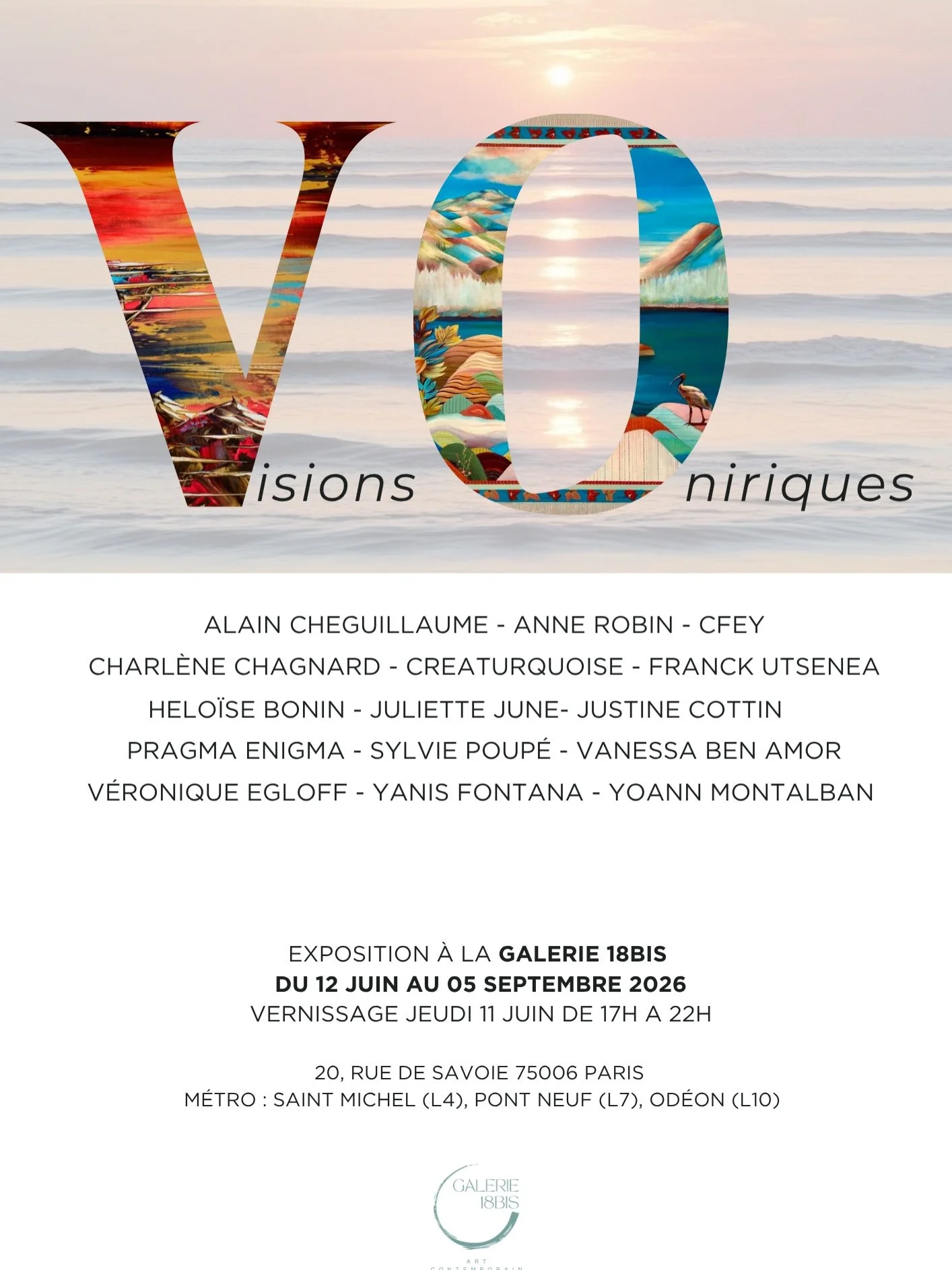 Je suis tr&egrave;s heureuse de rejoindre l&rsquo;exposition 𝘝𝘪𝘴𝘪𝘰𝘯𝘴 𝘖𝘯𝘪𝘳𝘪𝘲𝘶𝘦𝘴 &agrave; @galerie18bis, &agrave; Paris.

Une exposition collective autour des territoires invisibles de la perception et de l&rsquo;imaginaire et du r&ecir