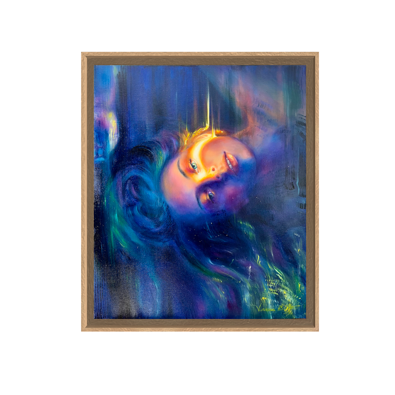 Portrait onirique d’un visage traversé par la lumière – peinture Expansion de Vanessa Ben Amor
