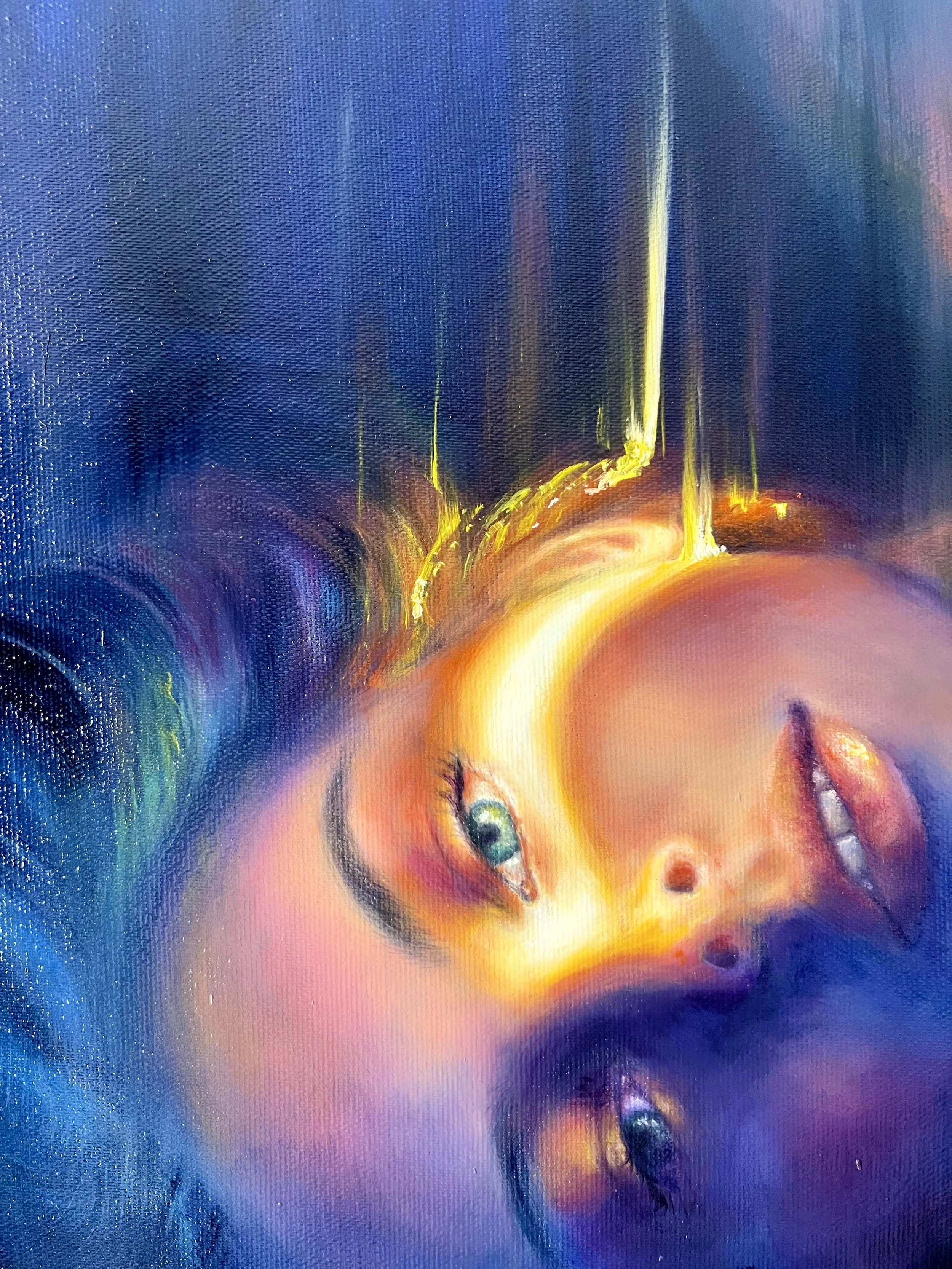 Portrait onirique d’un visage traversé par la lumière – peinture Expansion de Vanessa Ben Amor