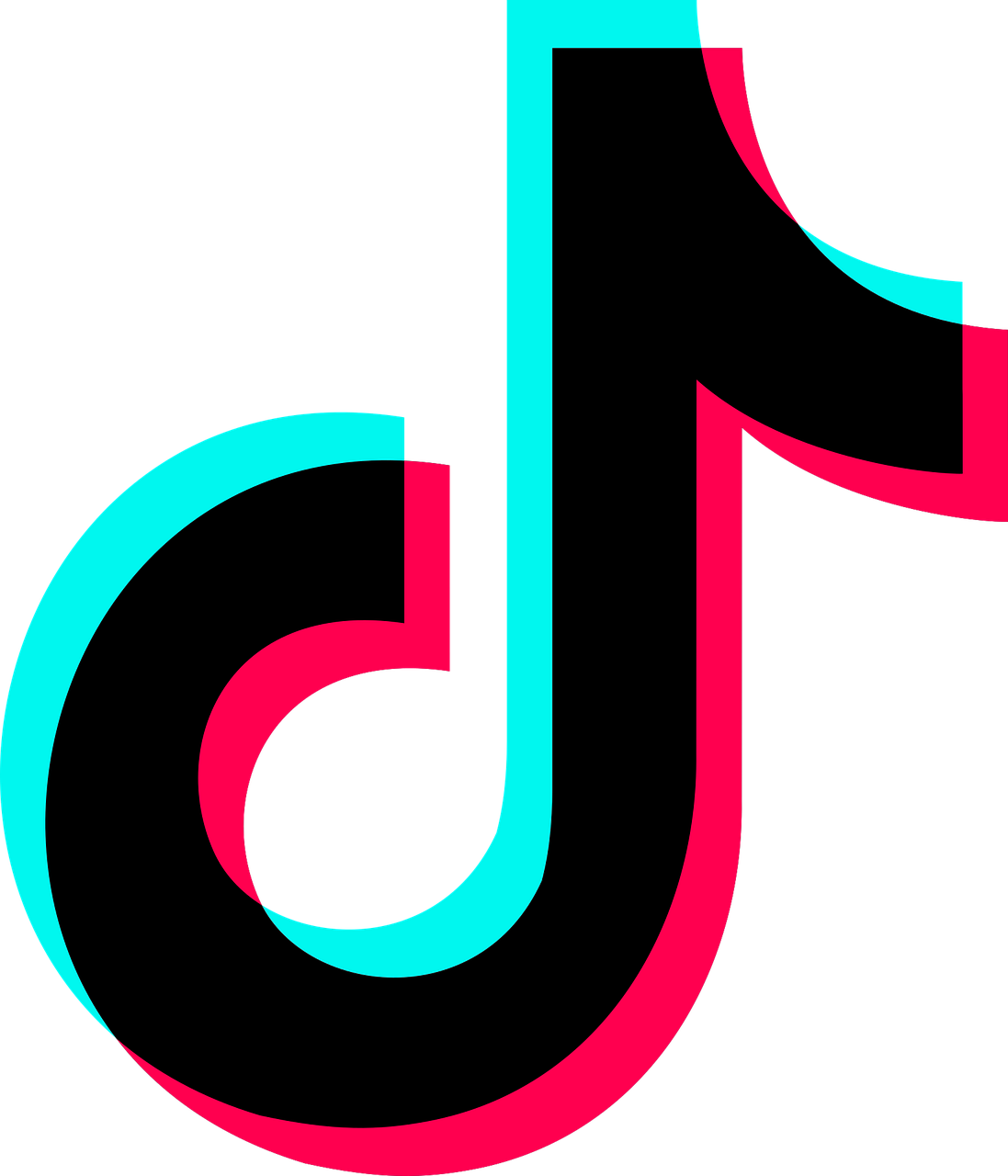 TikTok logo with overlapping blue and pink musical note shapes on a black background.