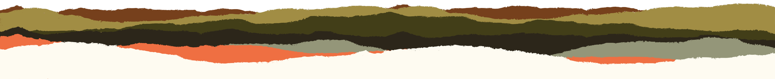 Abstract landscape with layered colors including dark green, light green, tan, and orange, resembling a hilly terrain.