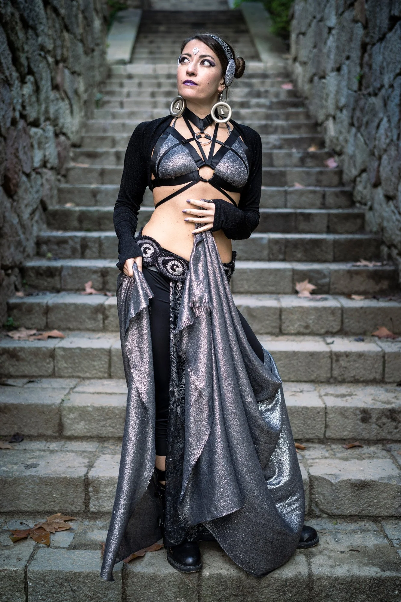 Tribal fusion dancer Lidia Martinez Lilu photographed in an urban portrait session at Jardins de laRaval in Barcelona.