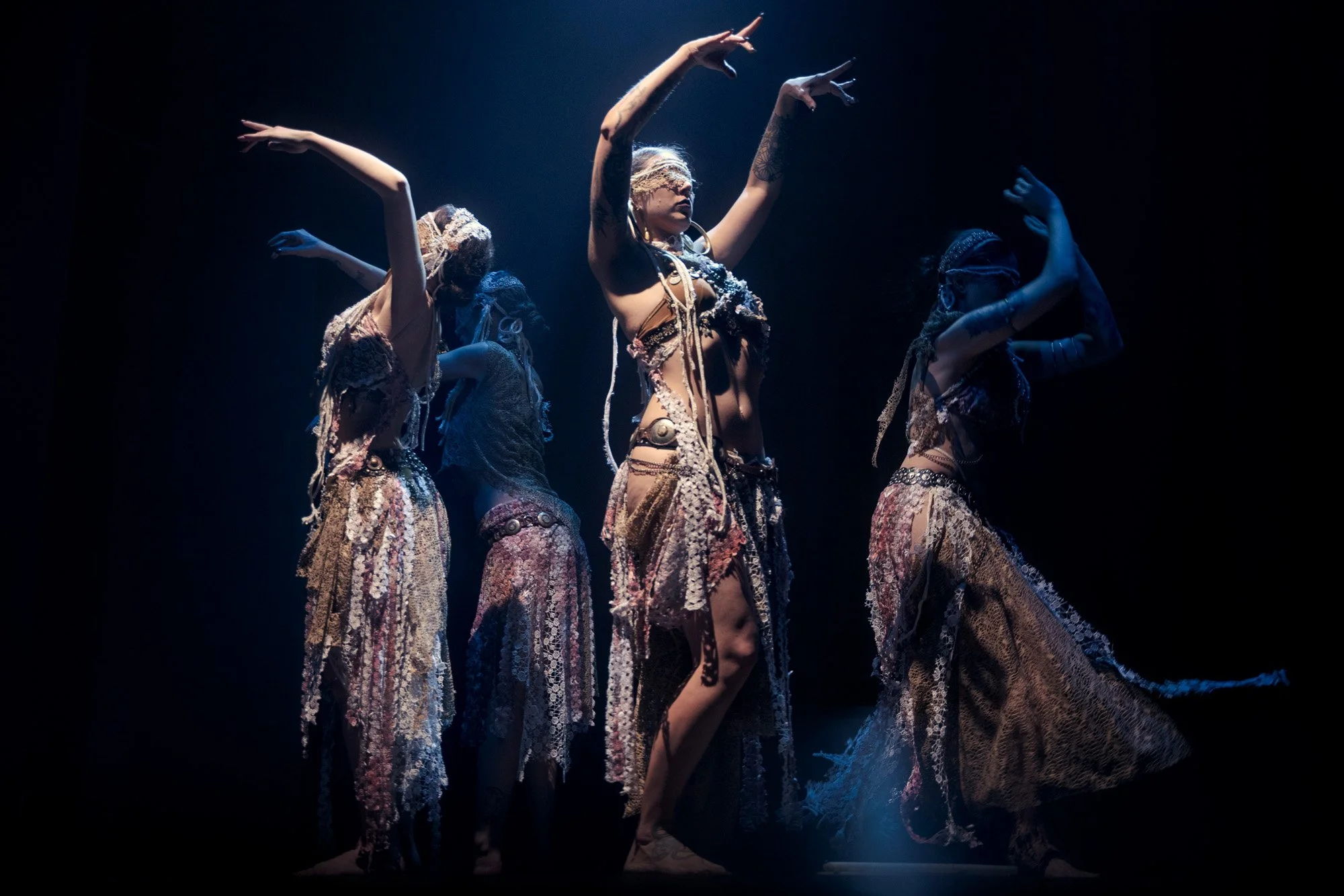 Tribal and Flames school and Cosmodaughter performing group tribal fusion choreography.