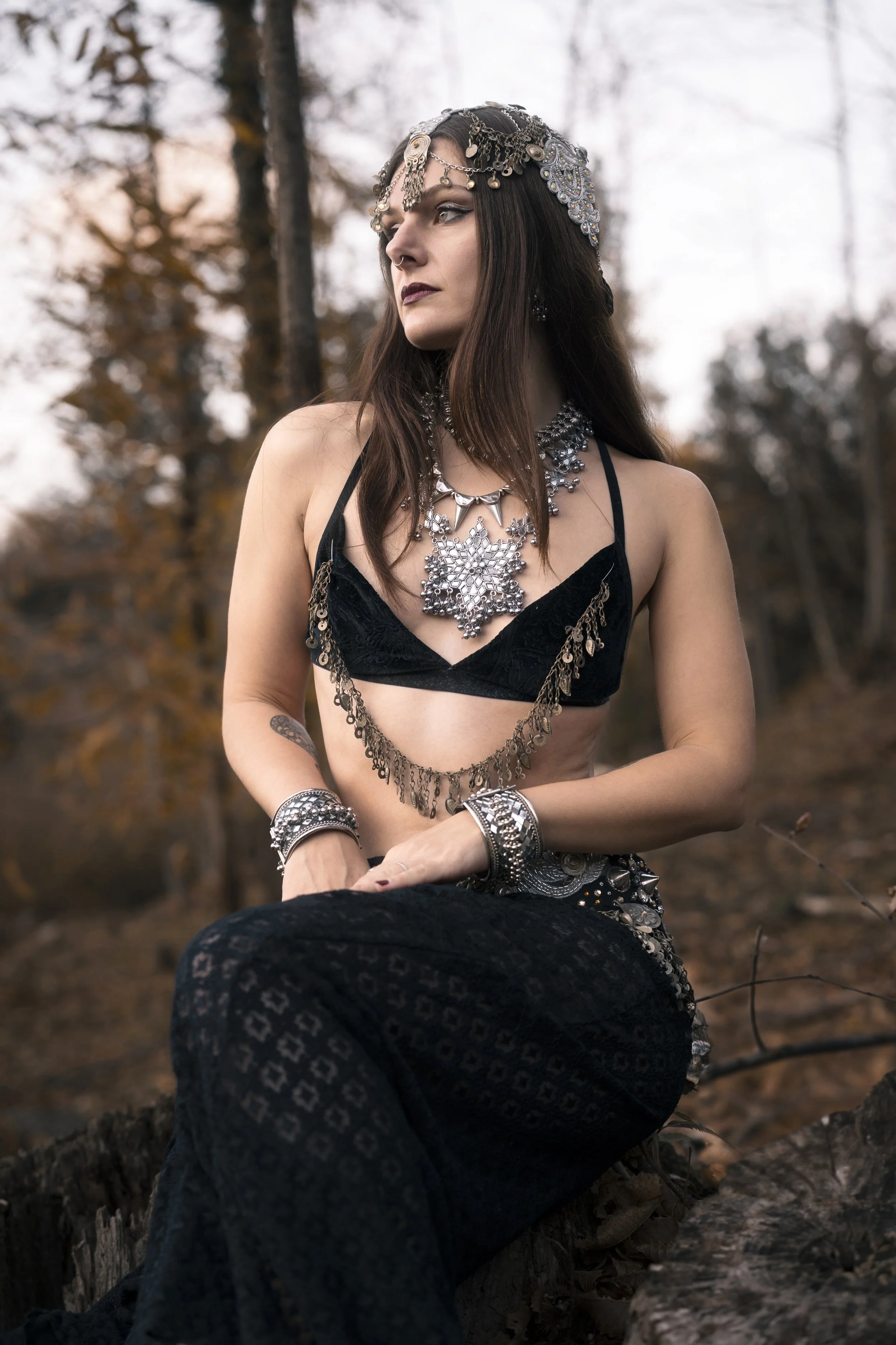 Portrait of Miss Andrea, known as Aradia Moon, photographed in the Fageda forest in Catalonia.