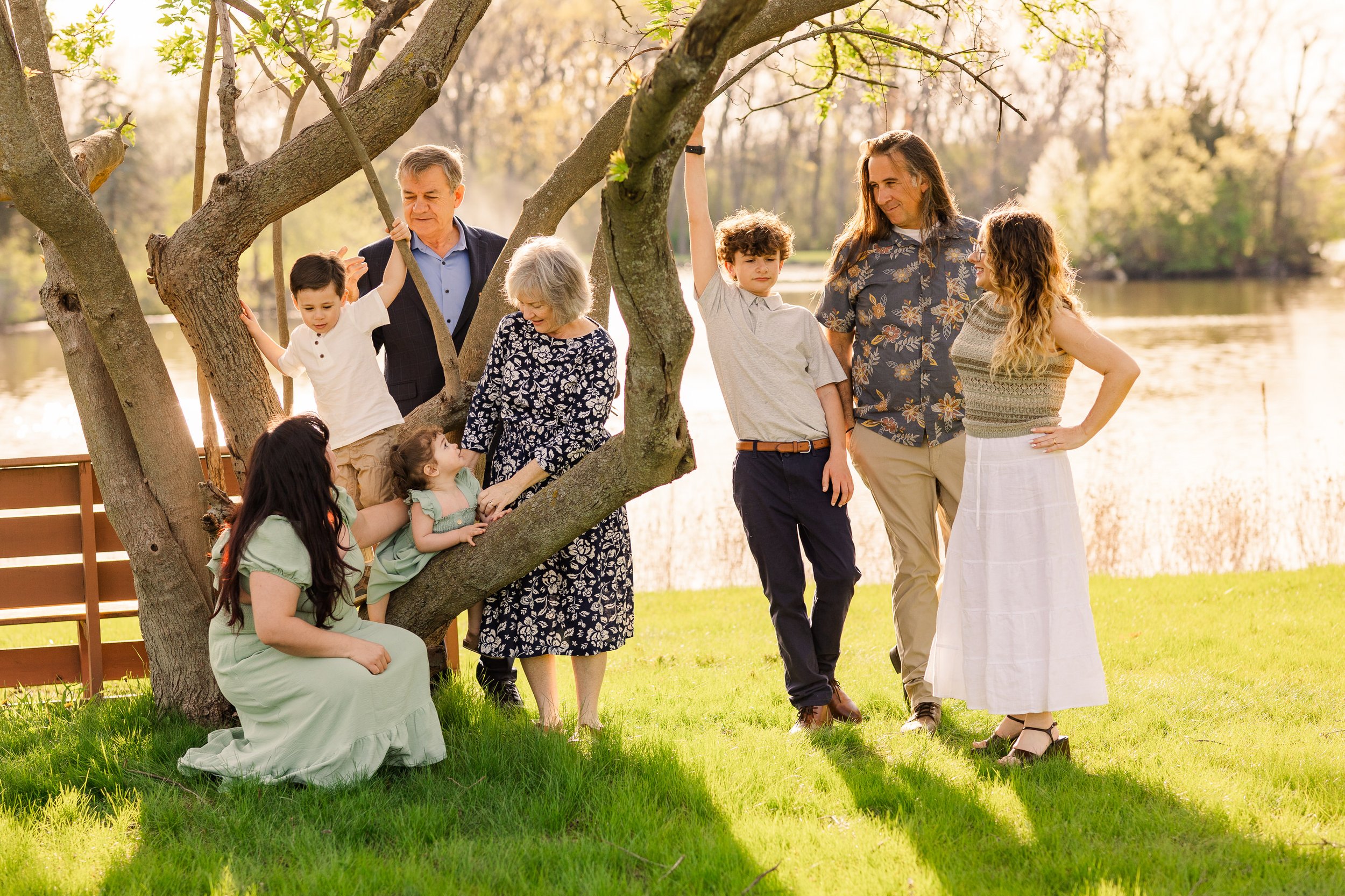 grandparents kids and grandchildren posing at outdoor session hinsdale il