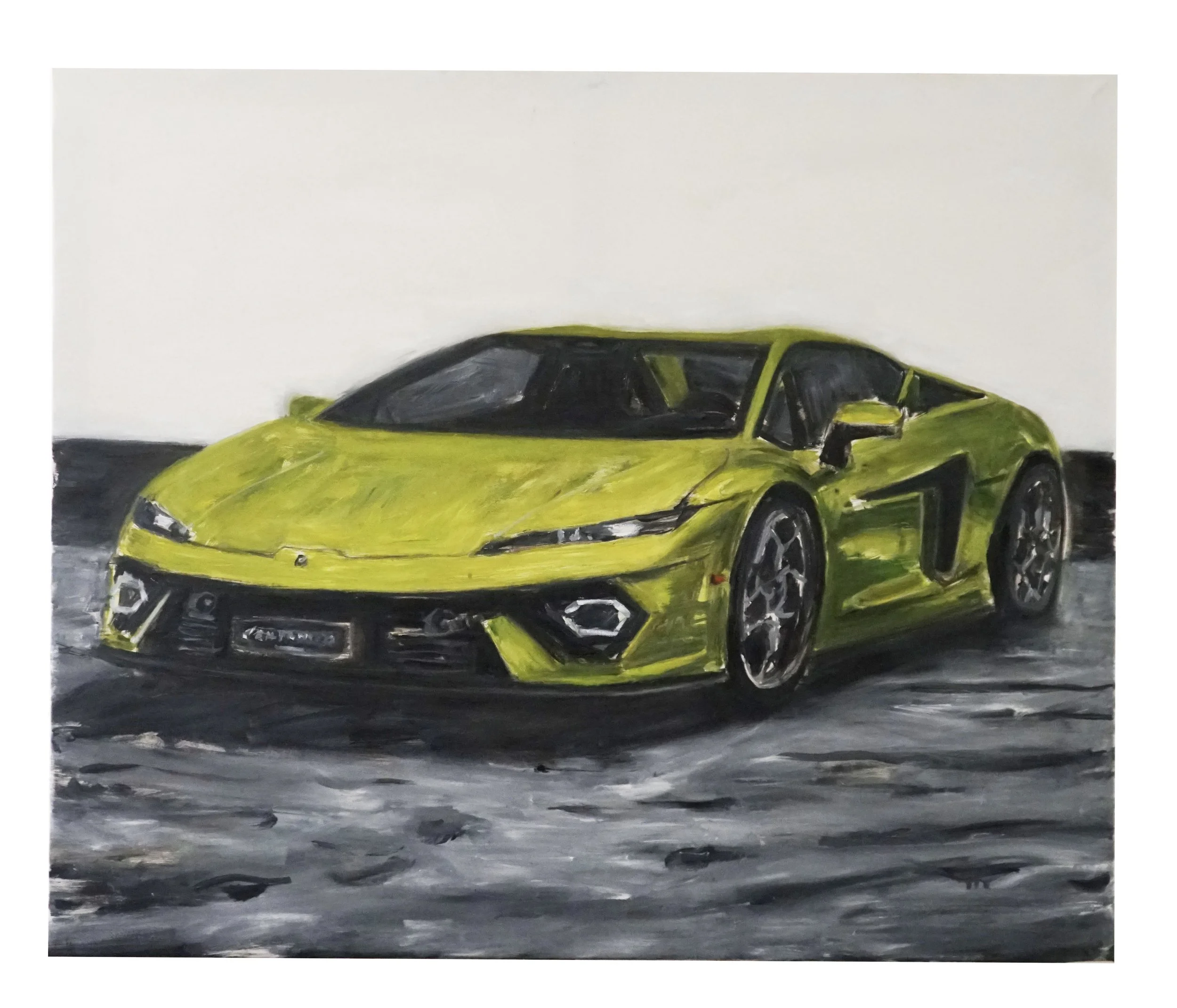 Deine Zukunft ist Lambogrün, 2026, 100 cm x 120 cm, Acyrl- und Ölfarbe auf Leinwand, Felix Vogl