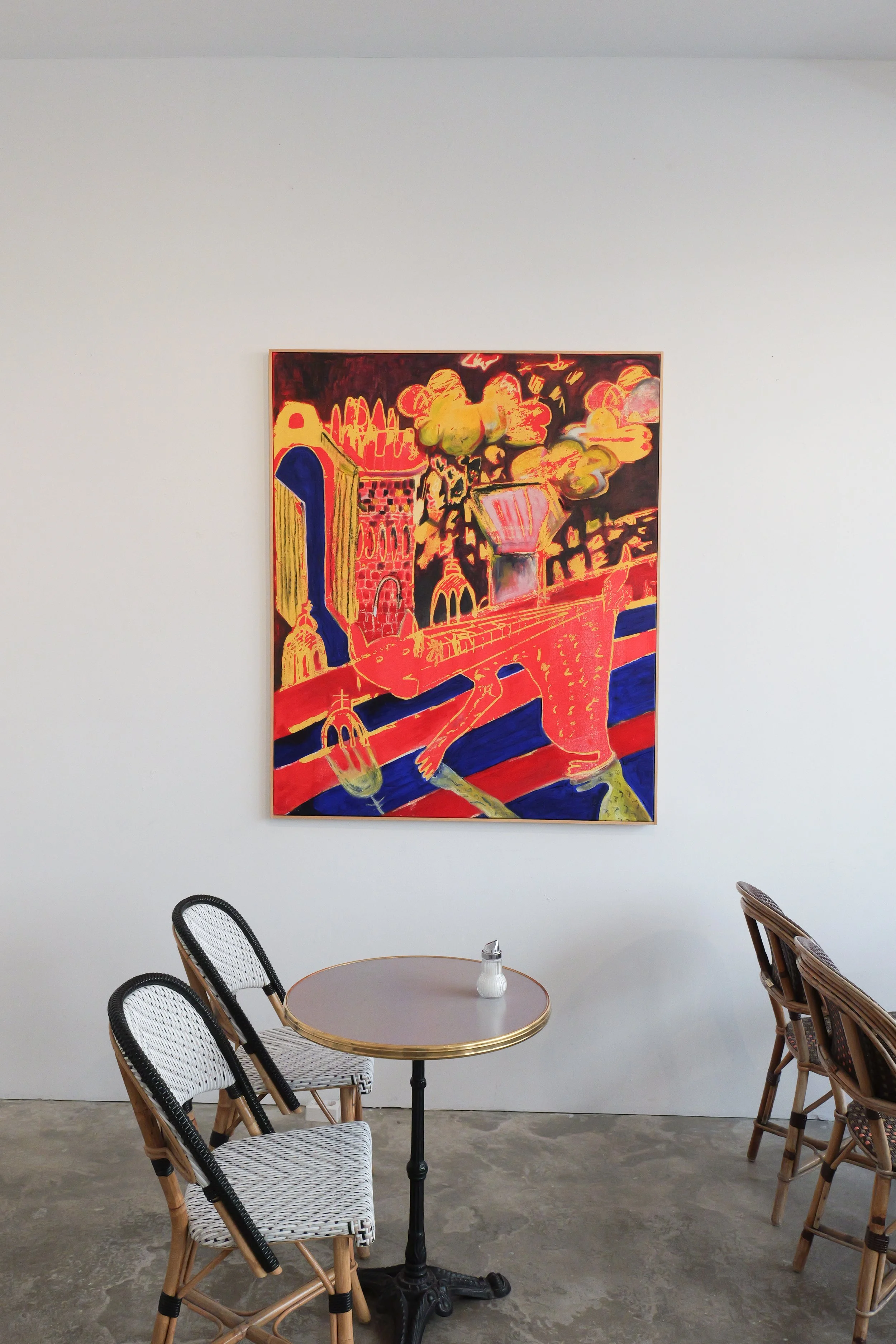 Lonely Catwalk Nr. 70, 2023, 150 x 120 cm, Siebdruck mit Öl, Wachs, Pigment, Öl auf Leinwand, Leyla Schiemenz