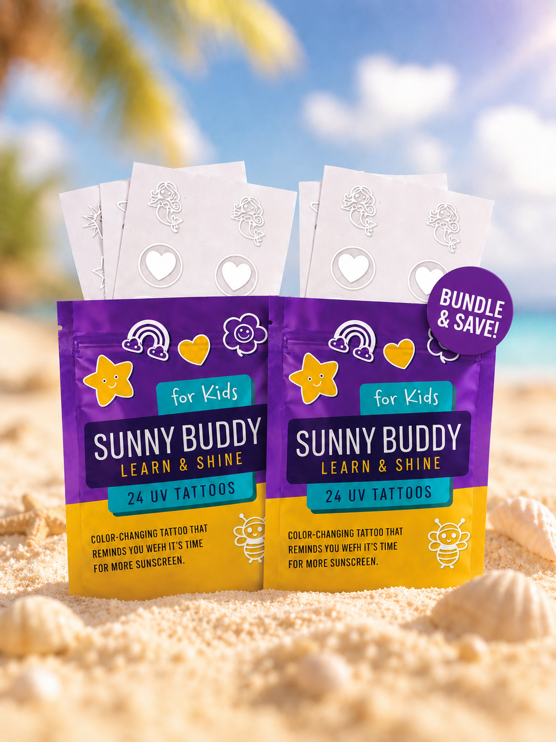 Sunny Buddy™ Kids UV Detection Tattoo Bundle | Sun Safety Pack (2 Sets)
