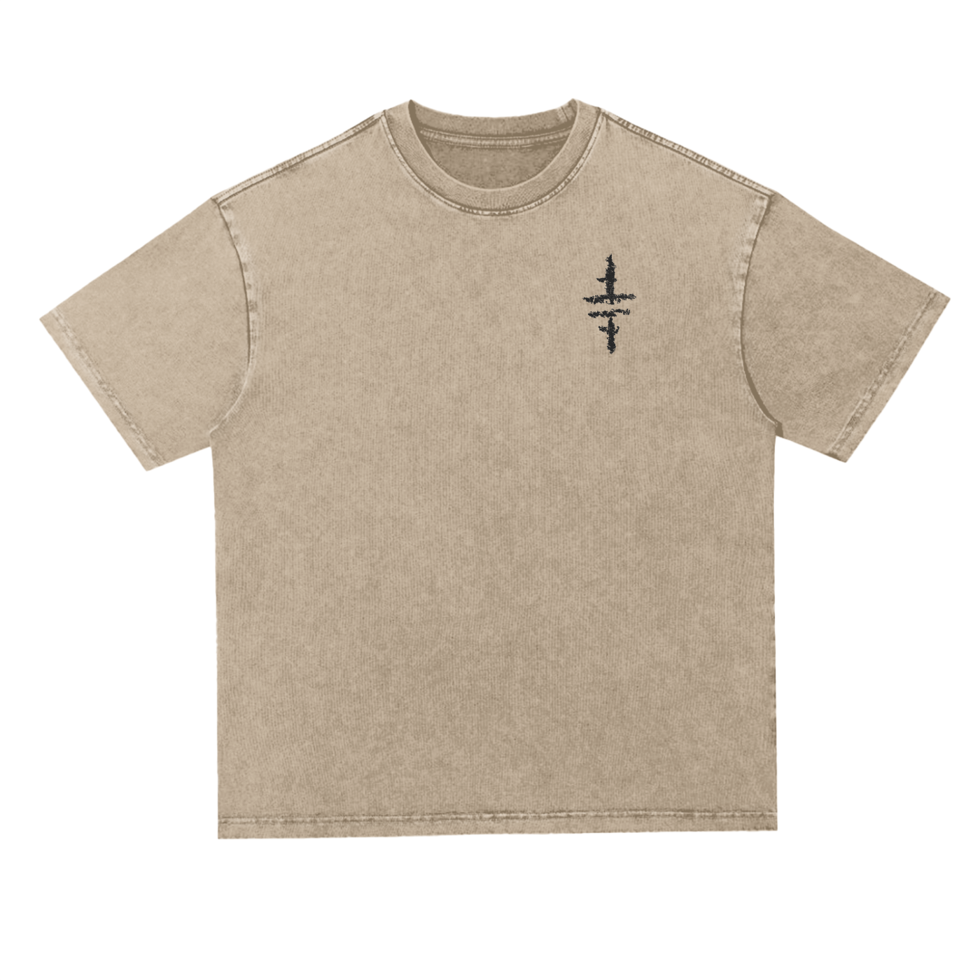 Snow Washed Heavyweight Oversized T-Shirt - Primitive Temple Tribe Logo in Charcoal Black