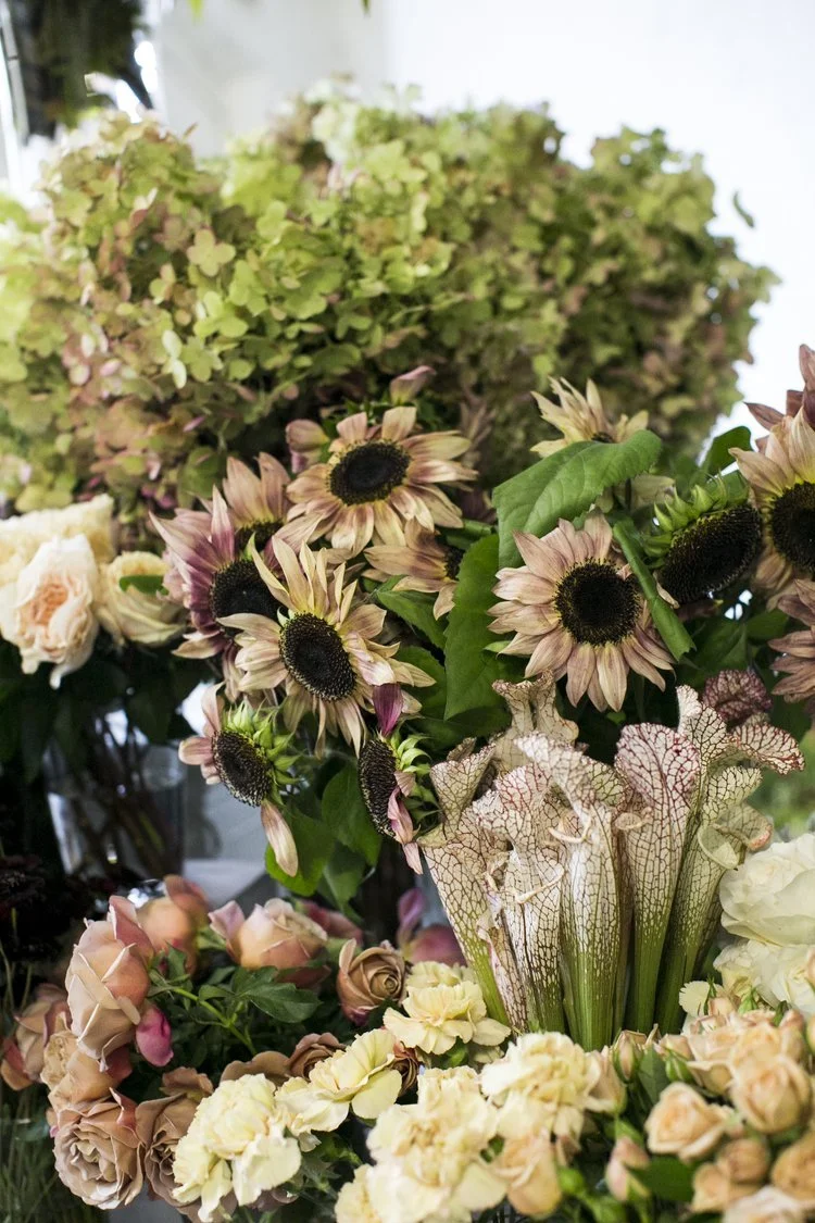 A variety of flowers ready for a flower workshop in Victoria BC.