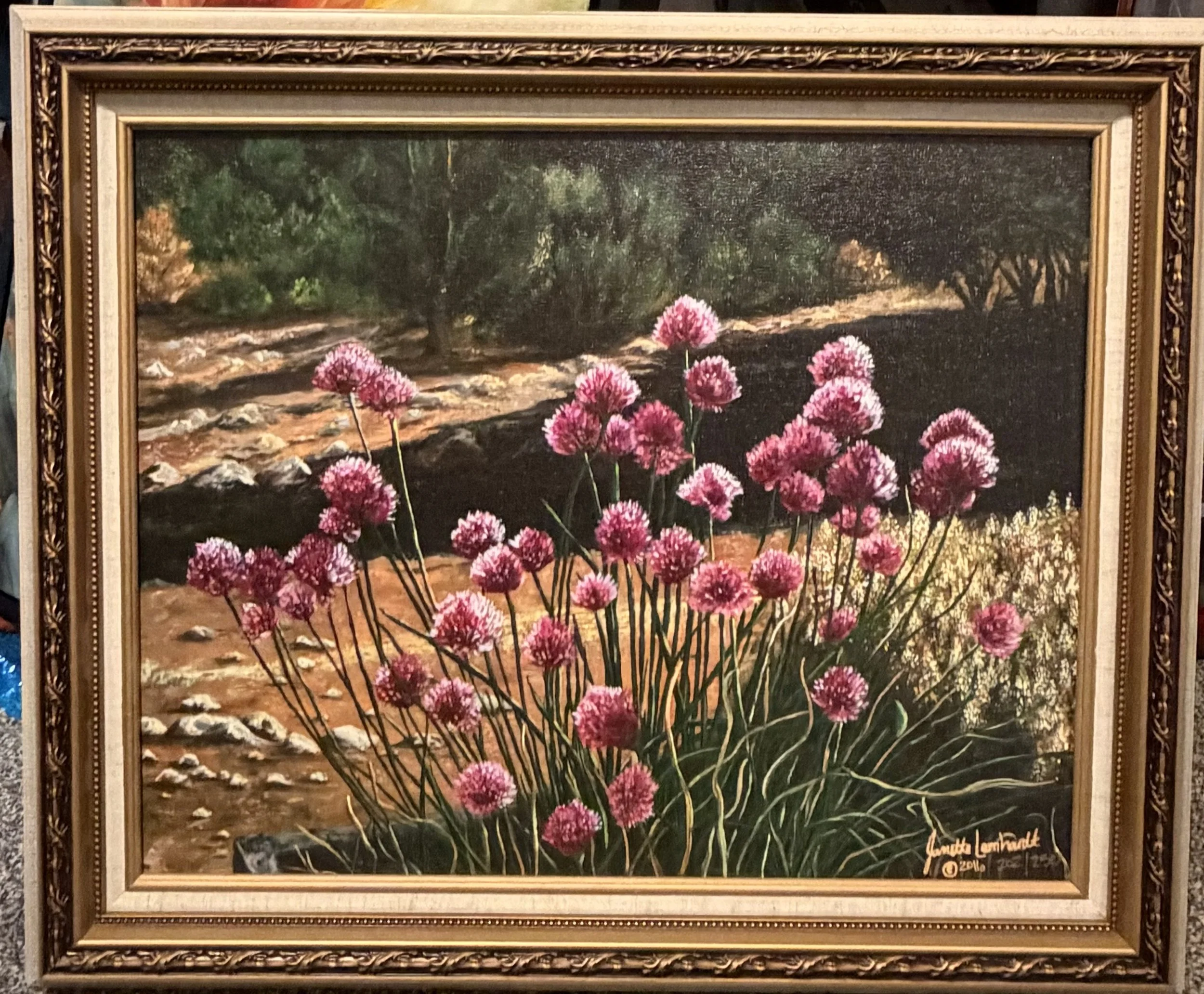 Auntie’s Garden framed 16×20 signed limited-edition canvas giclée by Janette Leonhardt