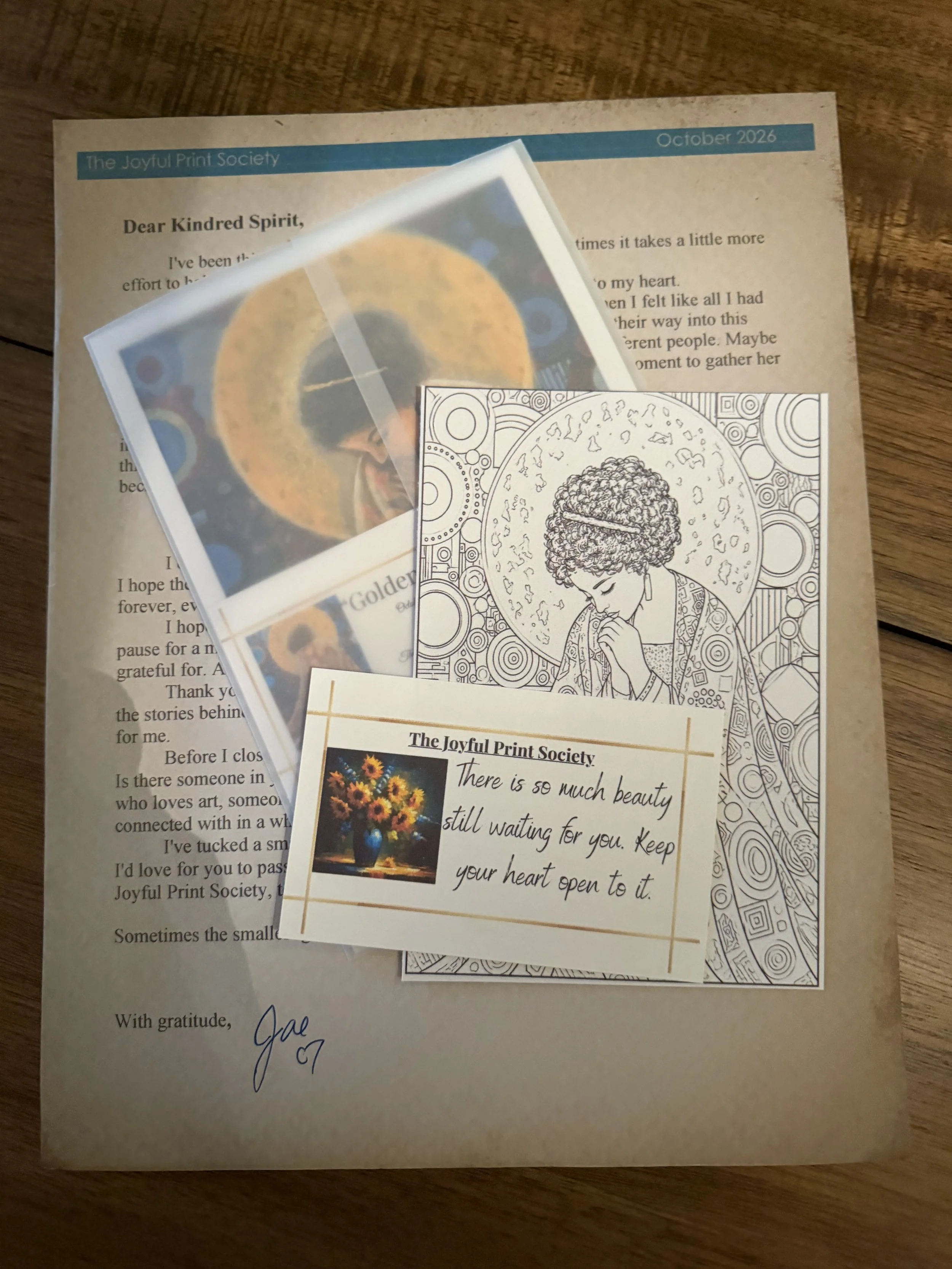 Monthly fine art print and artist letter from the Joyful Print Society