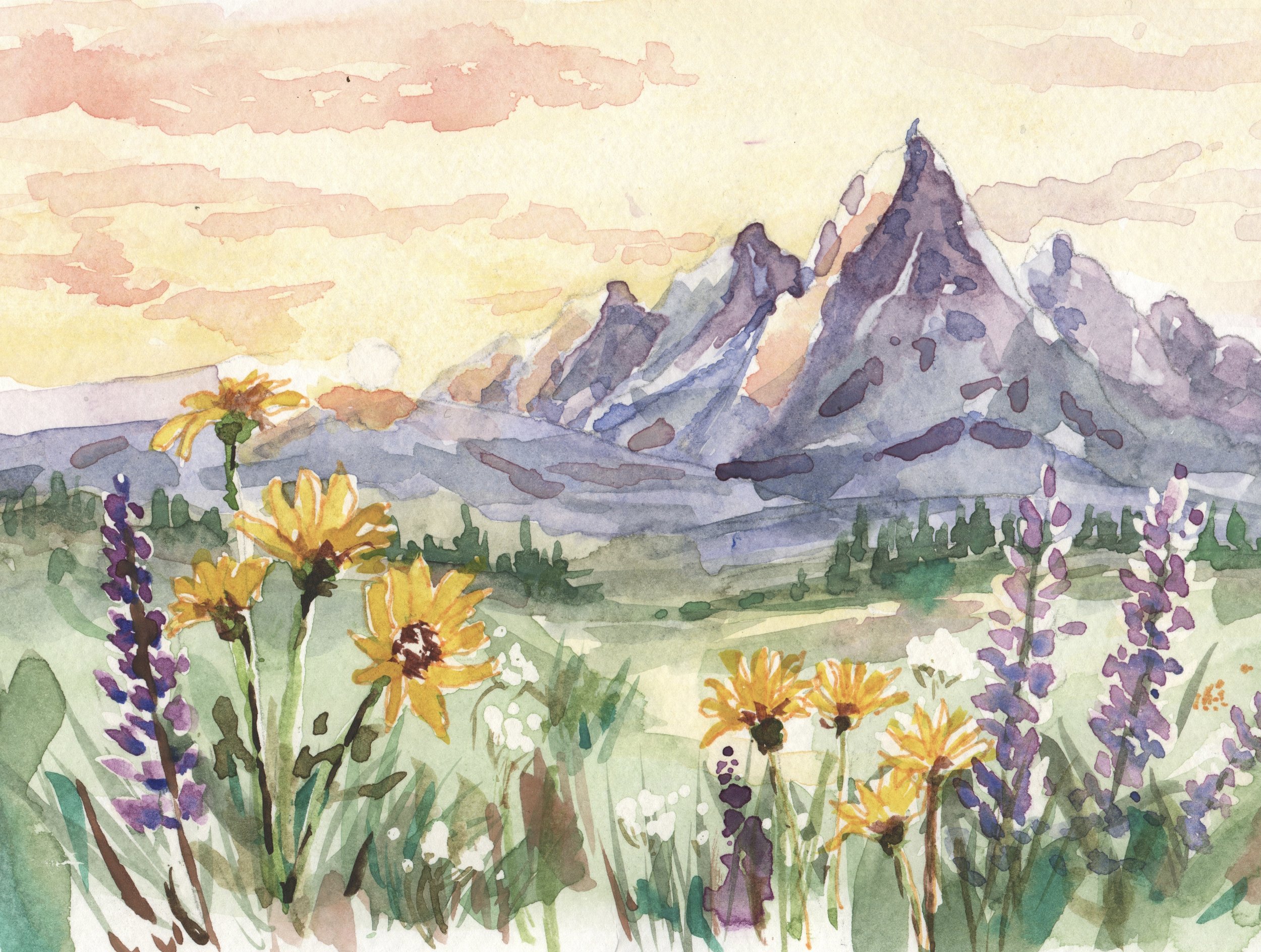 Where Wildflowers Meet the Sky — Open-Edition Mountain Watercolor Print