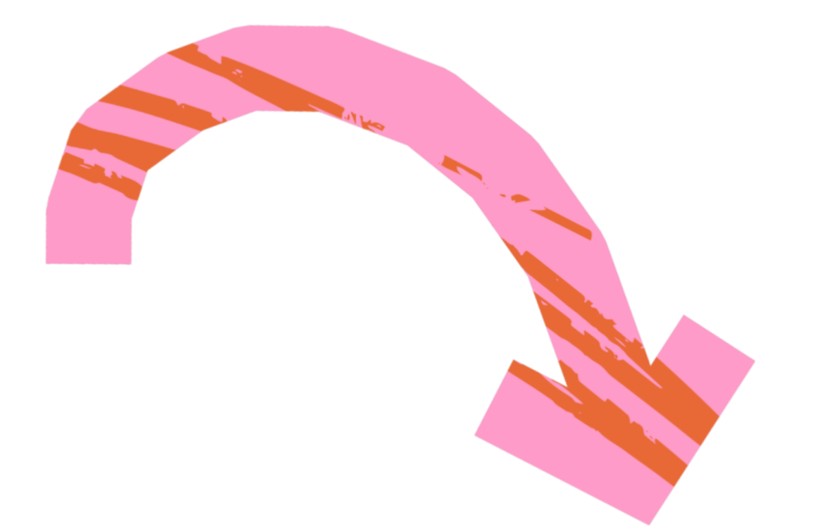 Ein großes pinkes Fragezeichen mit orangen Streifen auf einem schwarzen Hintergrund.