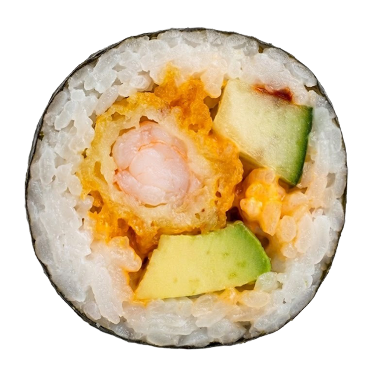 Prawn Tempura: Tempura Prawn, Avocado,
Cucumber, Sriracha Mayo