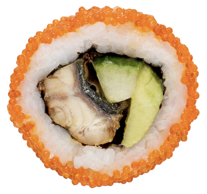 London Unagi: Eel, Avocado, Cucumber, Unagi Sauce, Tobiko