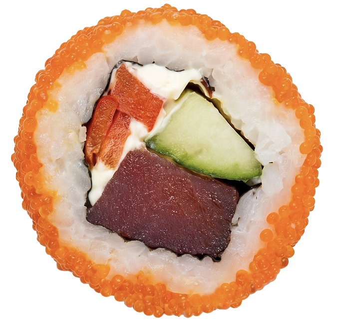 Devon Spicy Tuna: Tuna, Red Pepper, Chilli Flakes, Cucumber, Miso Clotted Cream, Tobiko
