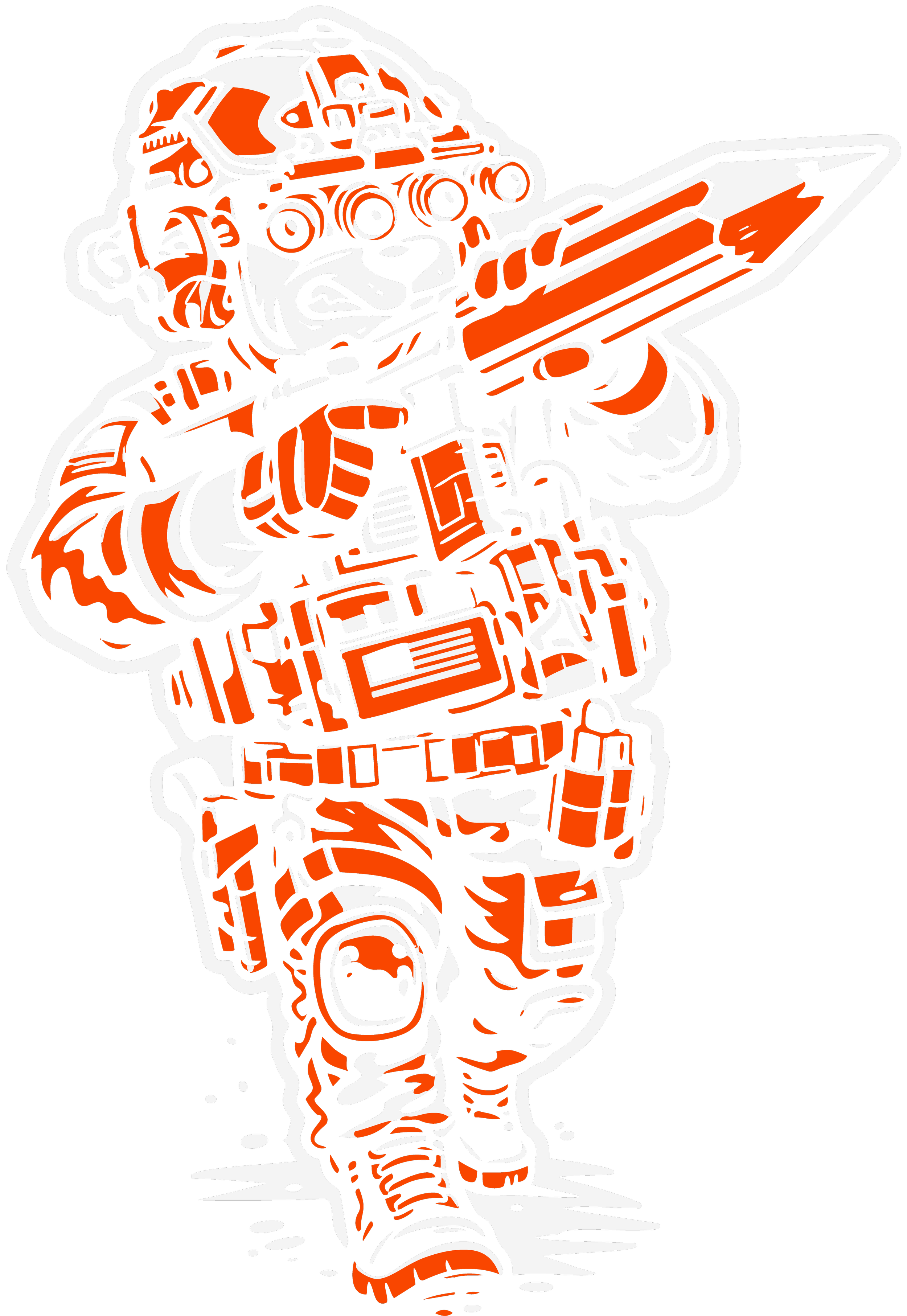 Illustrated mascot in tactical gear aiming a pencil, representing a creative operator approach to brand identity and visual design