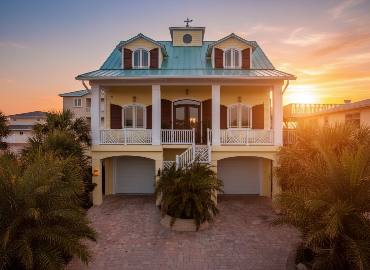 image of two-story raised home built by island dream homes