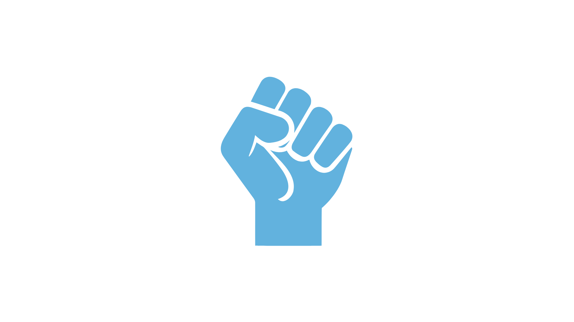 A blue raised clenched fist symbol in the center with the words "Feminism" above and "Empowerment" below.