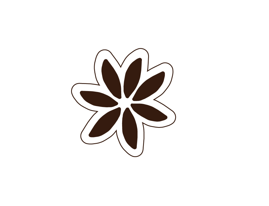 Graafinen kuvio, joka esittää kukkaa.