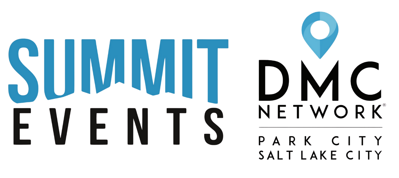 Logo for Summit Events and DMC Network in Salt Lake City with a blue location pin and black text.