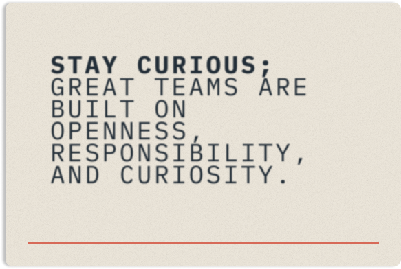 Stay Curious; Great teams are built on openness, responsibility, and curiosity.