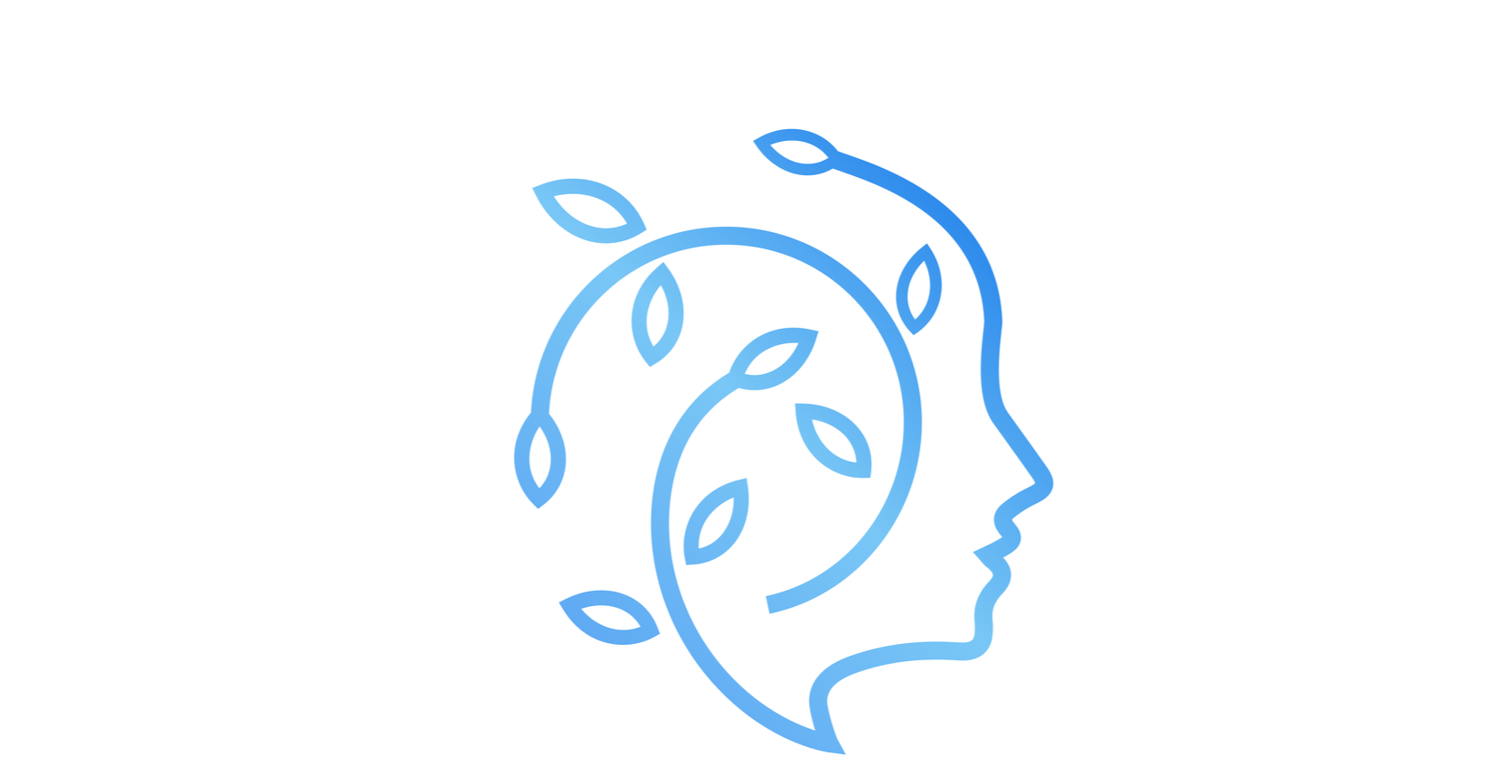 Outline of a human face in profile with a tree and leaves intertwined, representing growth and mindfulness.