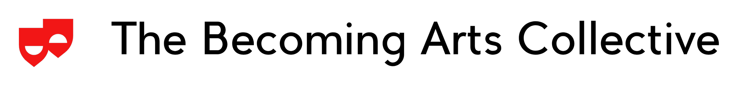 Red Comedy & Tragedy masks with the words The Becoming Arts Collective