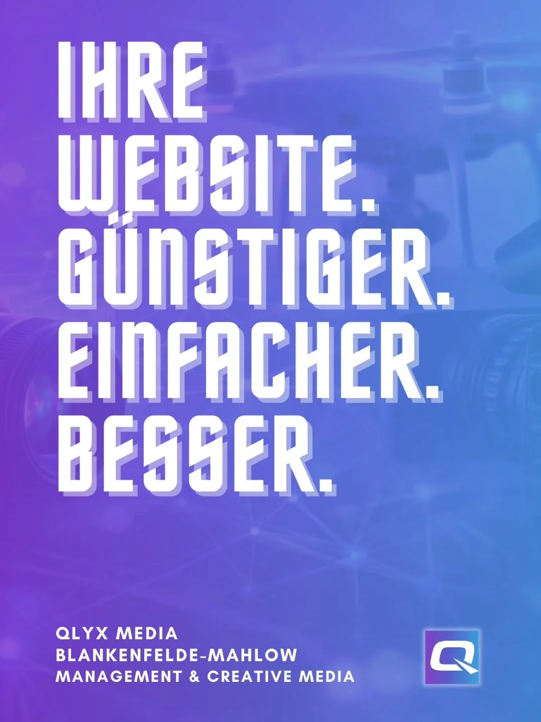 Deine Website. G&uuml;nstiger. Einfacher. Besser. 💻✨

Schluss mit &uuml;berteuerten Angeboten und komplizierten Bauk&auml;sten! Wir glauben, dass jede gute Idee einen professionellen Online-Auftritt verdient, ohne das Budget zu sprengen.

Bei QLYX M