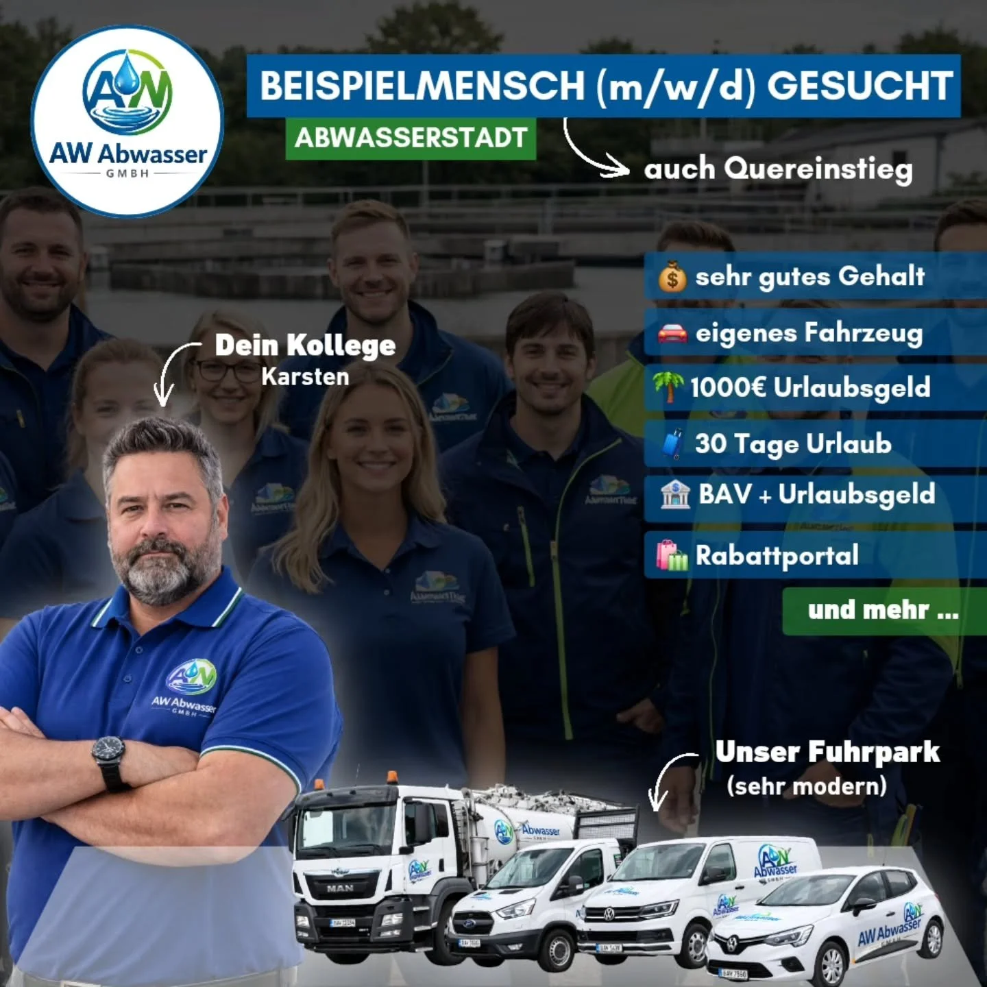 Schluss mit langweiligen Stellenanzeigen, die niemand liest. 🙅&zwj;♂️

So sieht modernes Recruiting aus: authentisch, visuell stark und mit Benefits, die sofort &uuml;berzeugen. F&uuml;r AW Abwasser haben wir eine Kampagne entwickelt, die nicht nur 