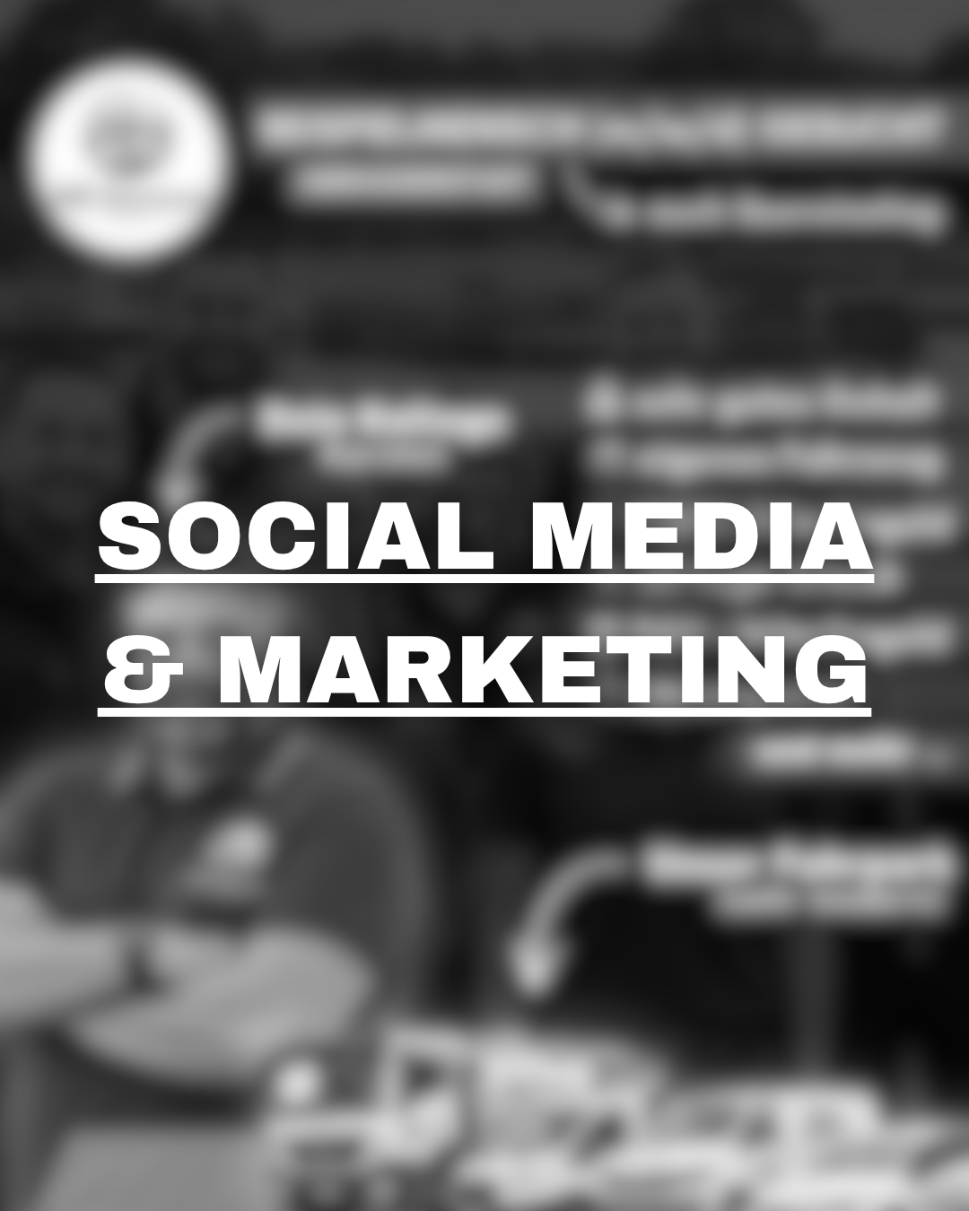 Textüberlagerung auf einem schwarz-weißen Bild: "Social Media & Marketing".