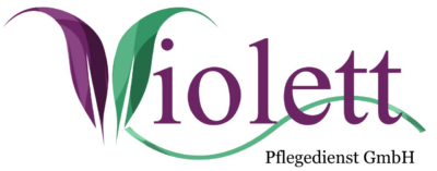 Logo mit dem Text 'violett Pflegedienst GmbH' und stilisiertem Veilchen als grafisches Element.