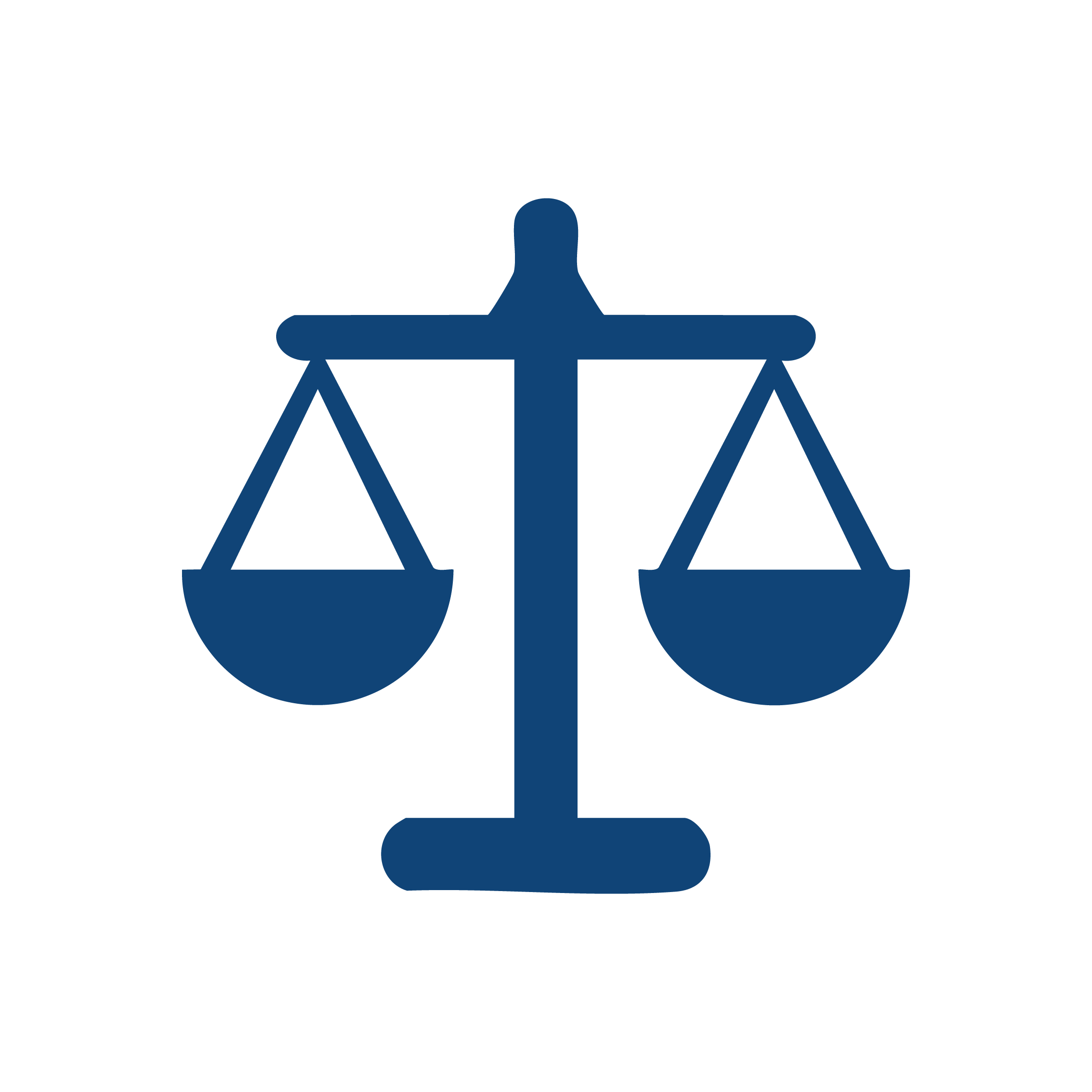 Blue icon of a balanced scale, representing justice or law.