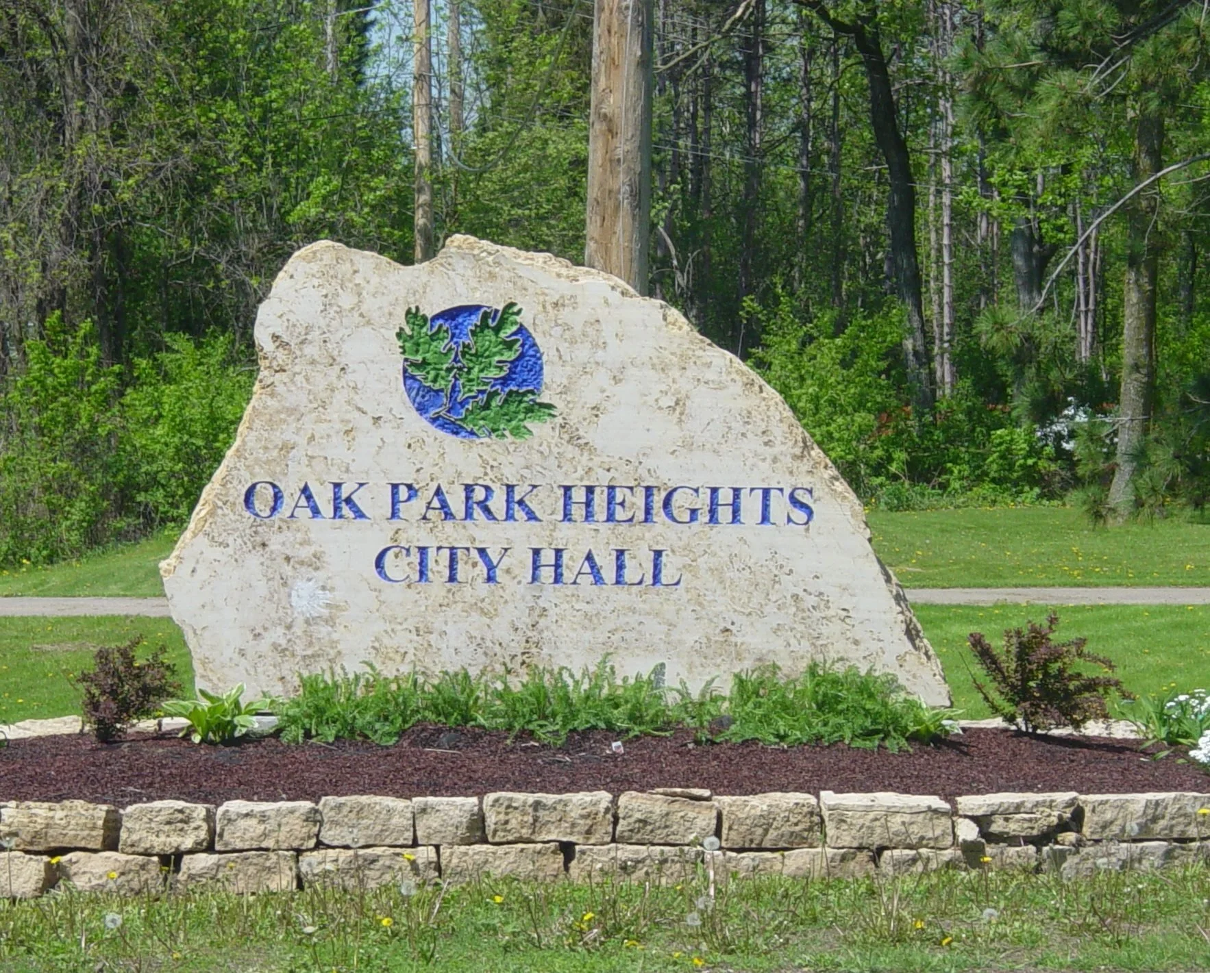 city hall rock labeled "Oak Park Heightse City Hall"