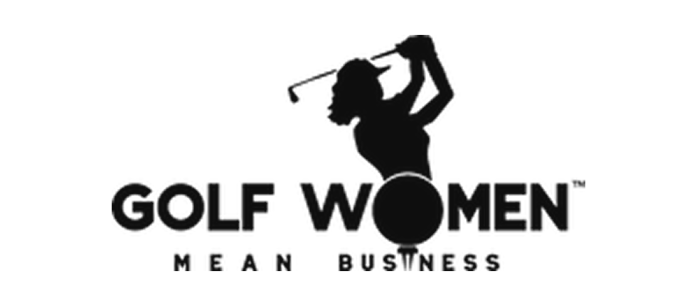 Silhouette of a woman playing golf, with the words 'Golf Women' and the tagline 'Mean Business' underneath.
