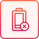 Battery with a close button and an X symbol, indicating a shutdown or error.