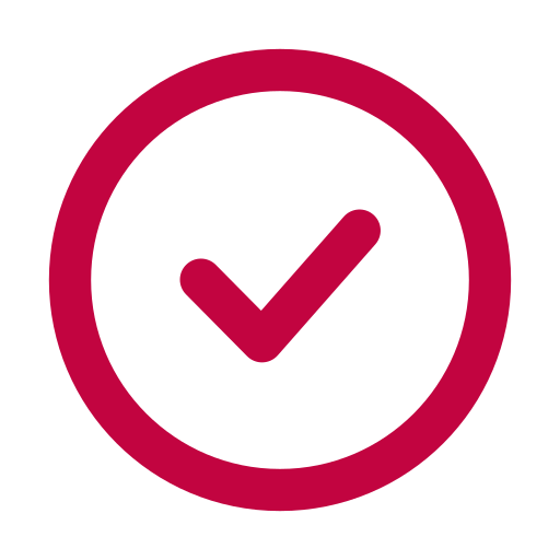 A checkmark inside a circle, colored in dark pink or red, on a black background.