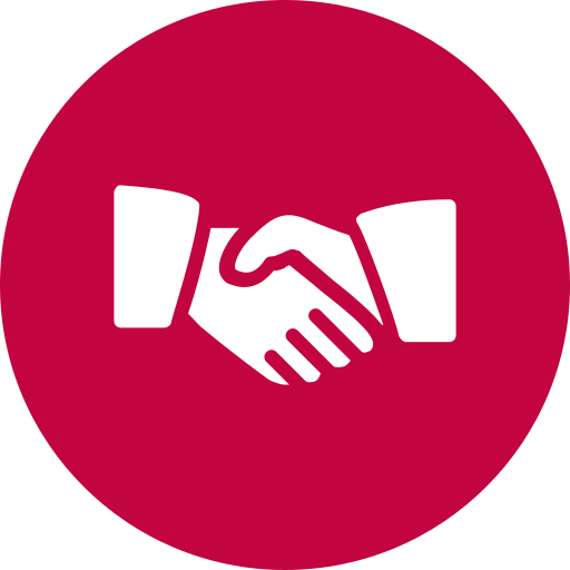 Icon of two hands shaking inside a pink circle