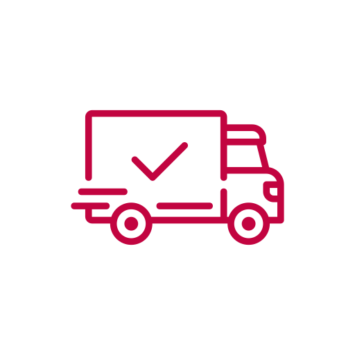 Delivery truck icon with a check mark, indicating successful or verified delivery.