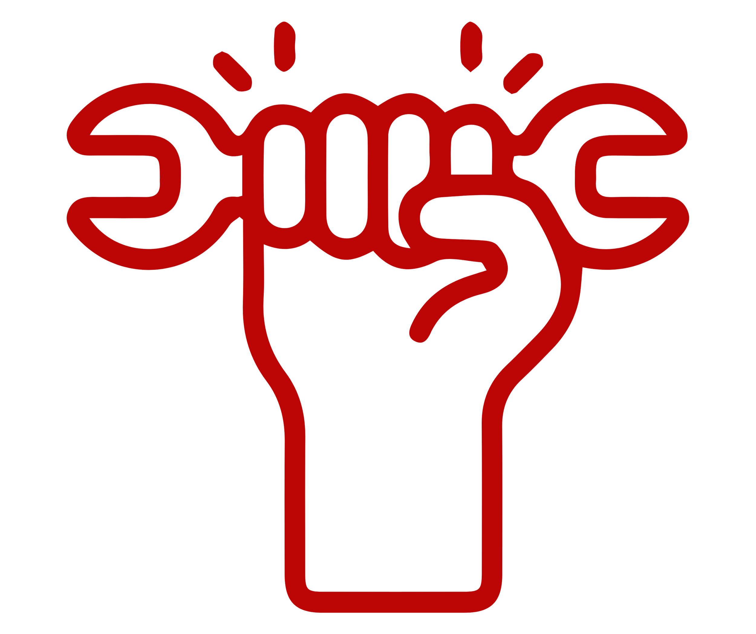 Red outline fist holding a wrench with the word 'Workers' in the background.