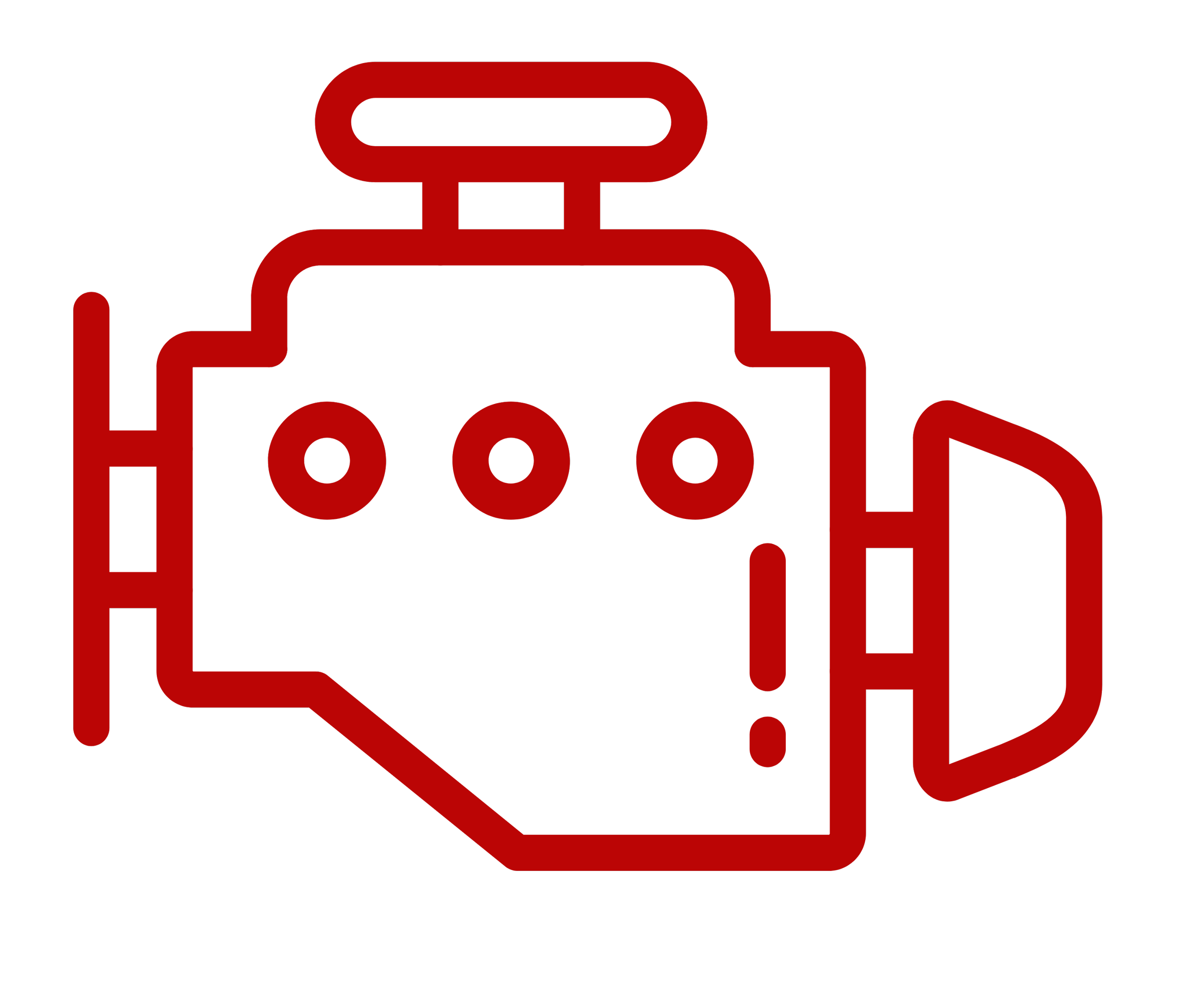 Red outline of a car engine with an exclamation mark inside, indicating engine warning or issue.