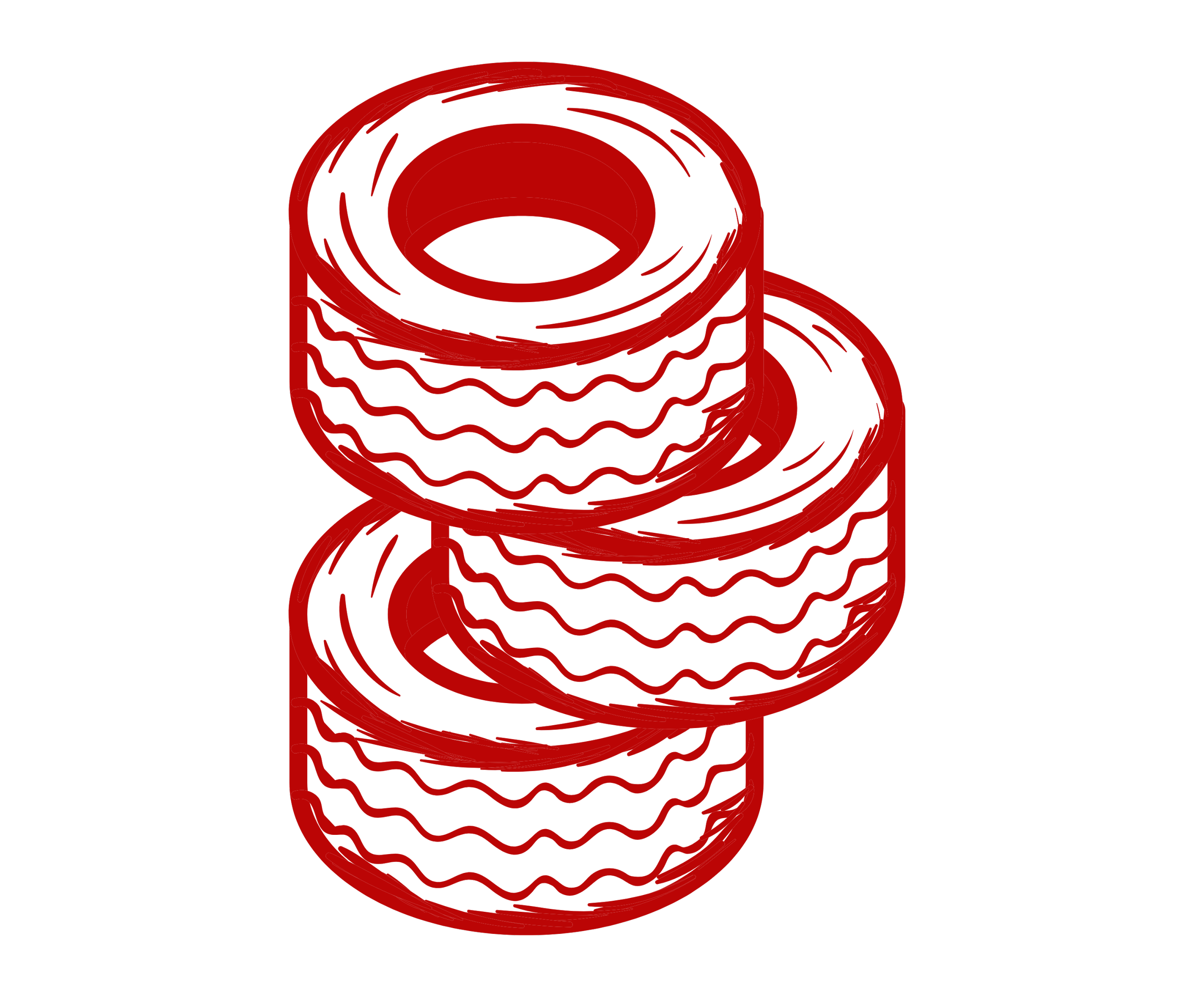Red and white sketch of three stacked salted crackers on a black background.