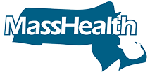 MassHealth logo with blue text and a stylized person silhouette.